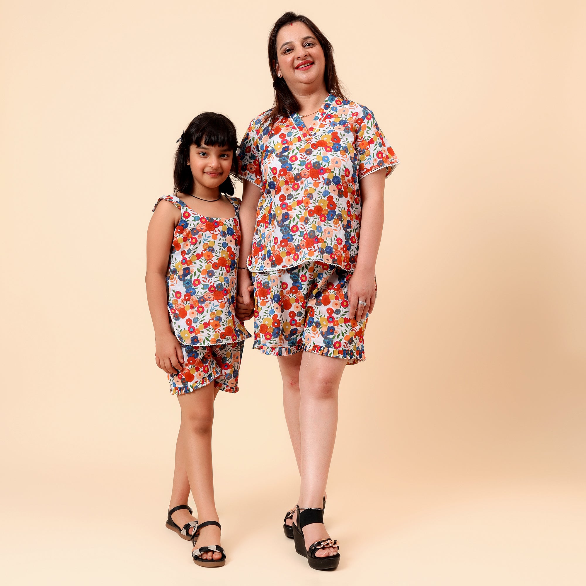 Mom & Daughter Multicolour Printed Pure Cotton Co-Ord Set