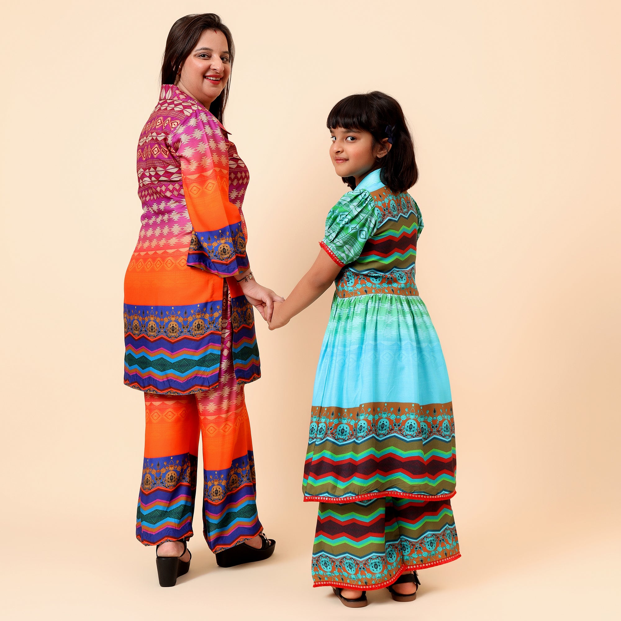 Mom & Daughter Printed Tunic with Trousers Ethnic Co-Ord Set