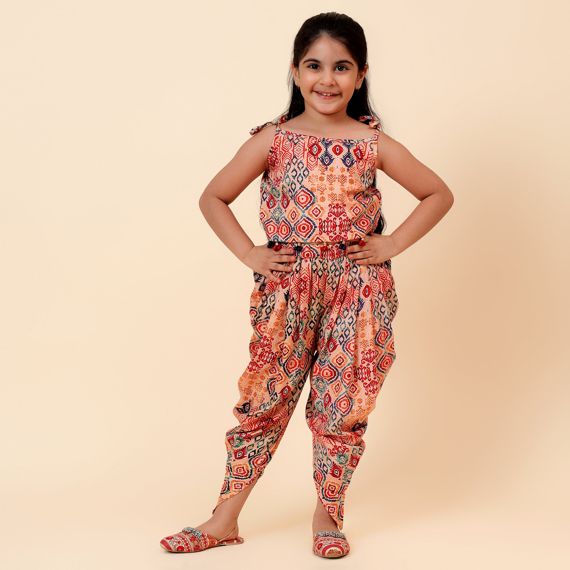 Multicolour Printed Crop Top Dhoti Pant