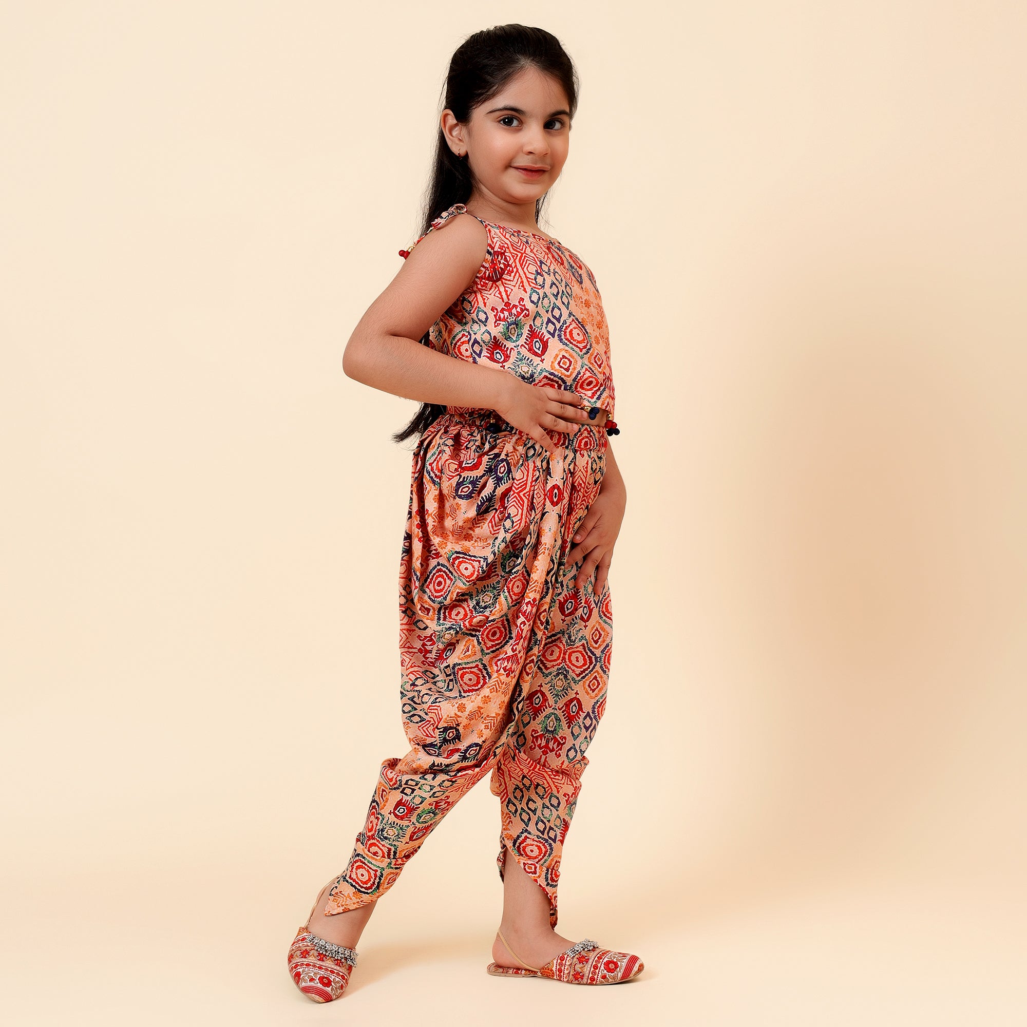 Multicolour Printed Crop Top Dhoti Pant