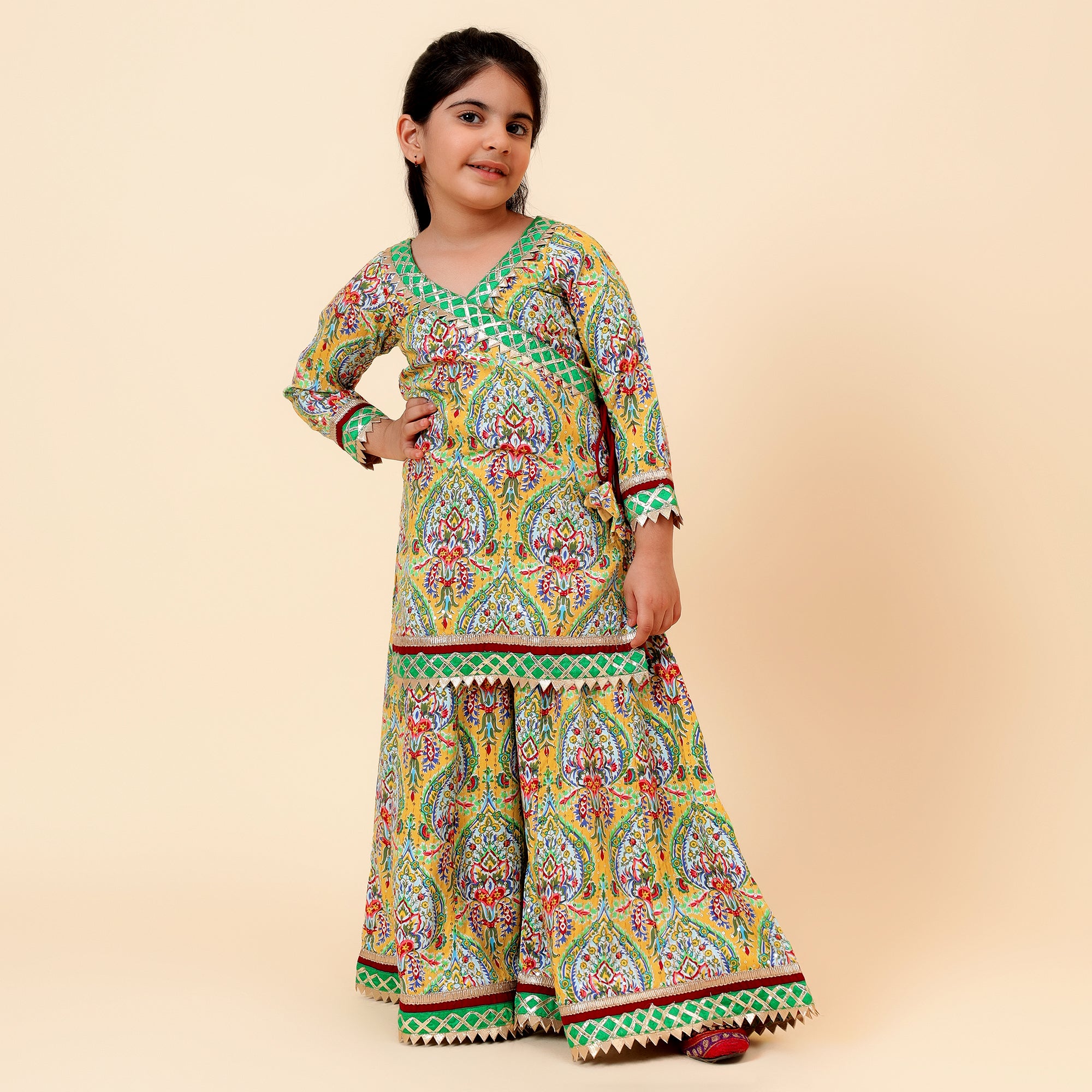 Multicolour Sequence Cotton Gotta Patti Sharara Set with Dupatta