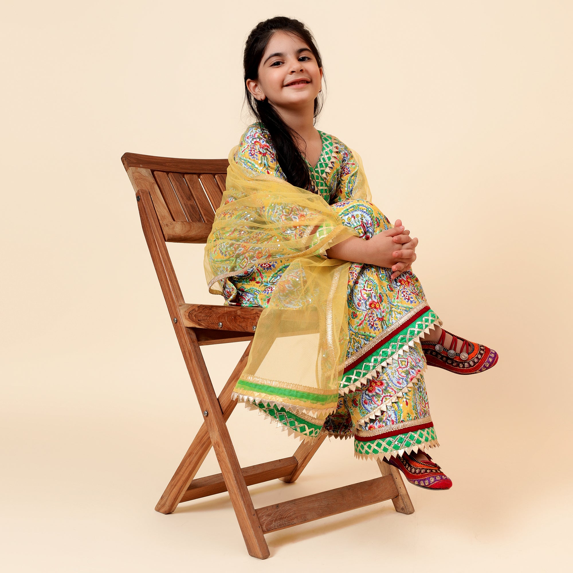 Multicolour Sequence Cotton Gotta Patti Sharara Set with Dupatta