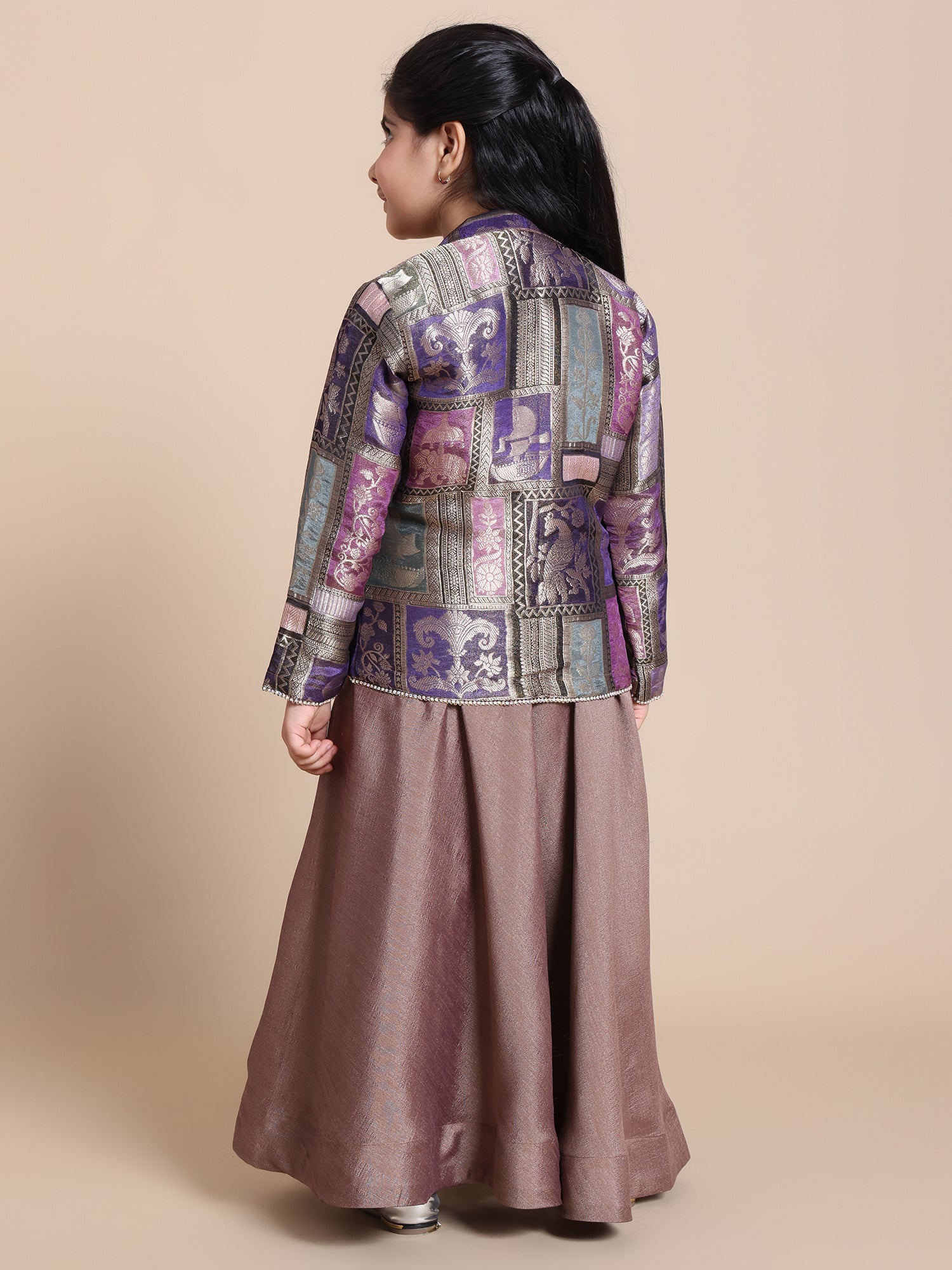 One-Piece Soft Silk Dress with Brocade Jacket