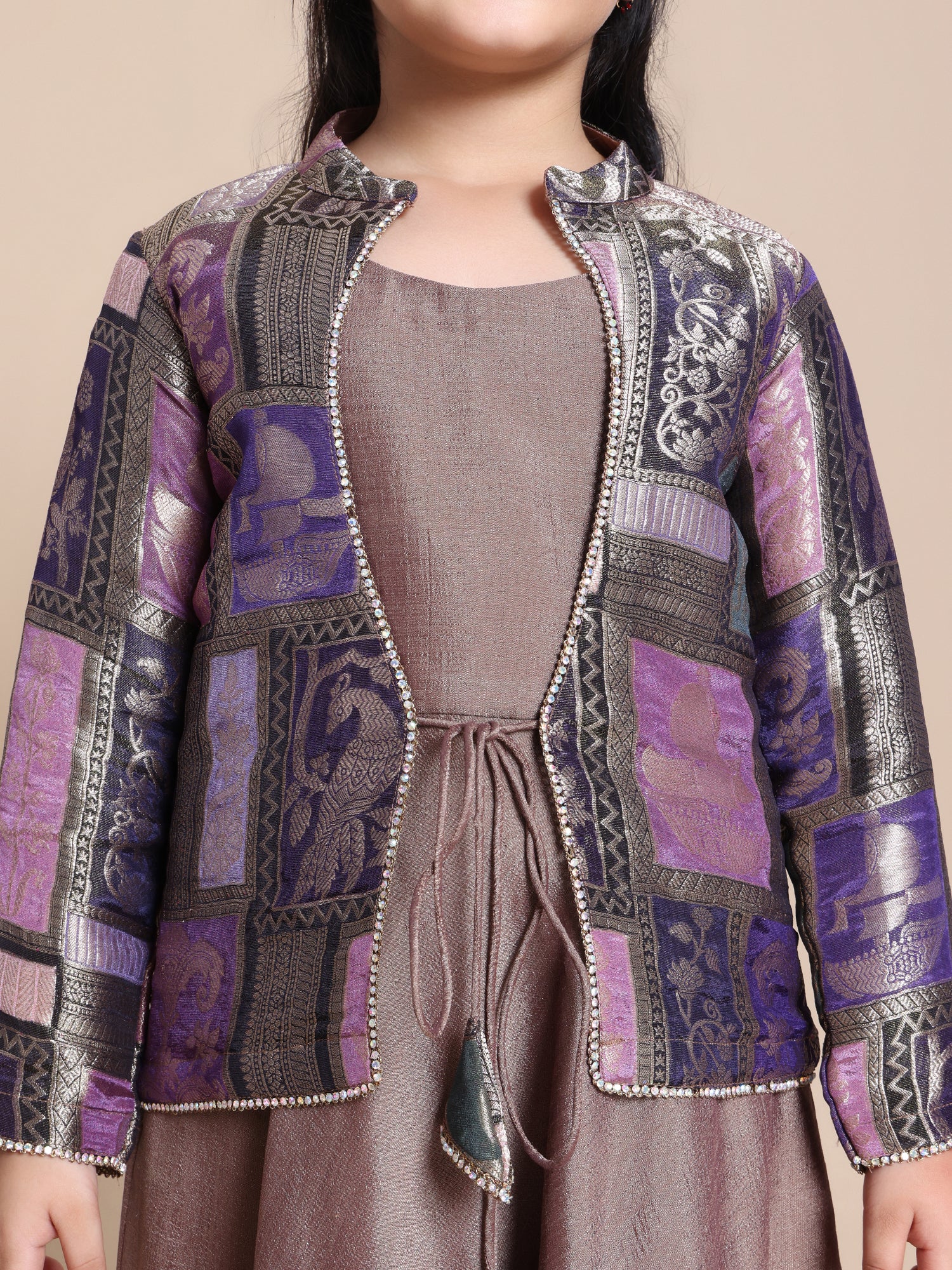 One-Piece Soft Silk Dress with Brocade Jacket