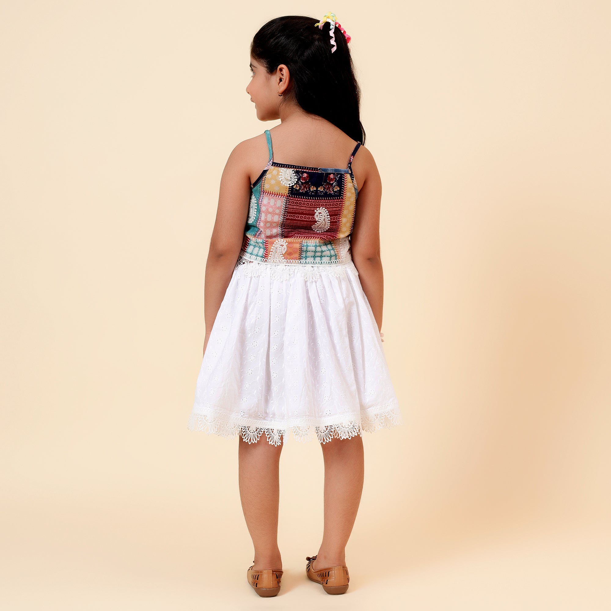 Printed Crop Top and Chicken Cotton Skirt