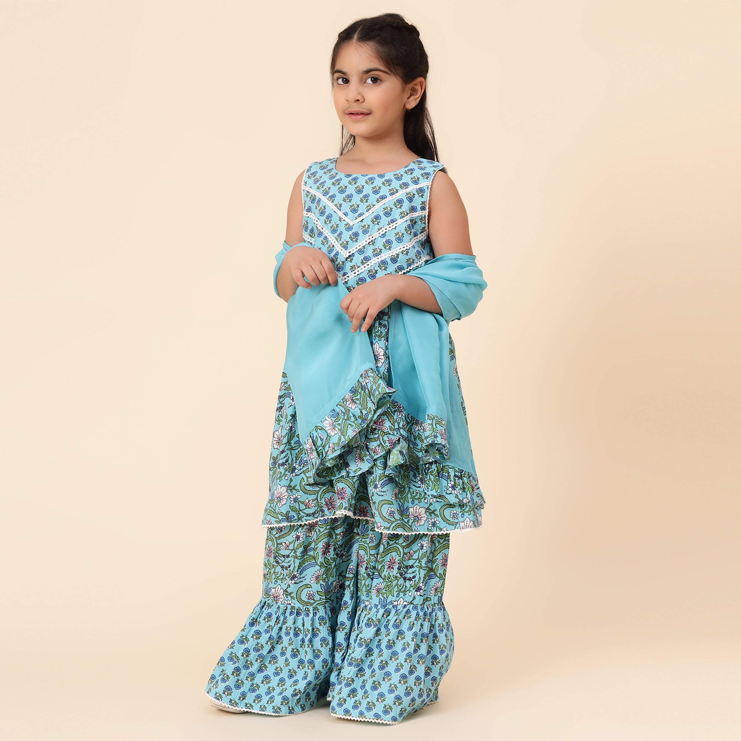 Pure Cotton Blue Printed Sharara Set with Dupatta