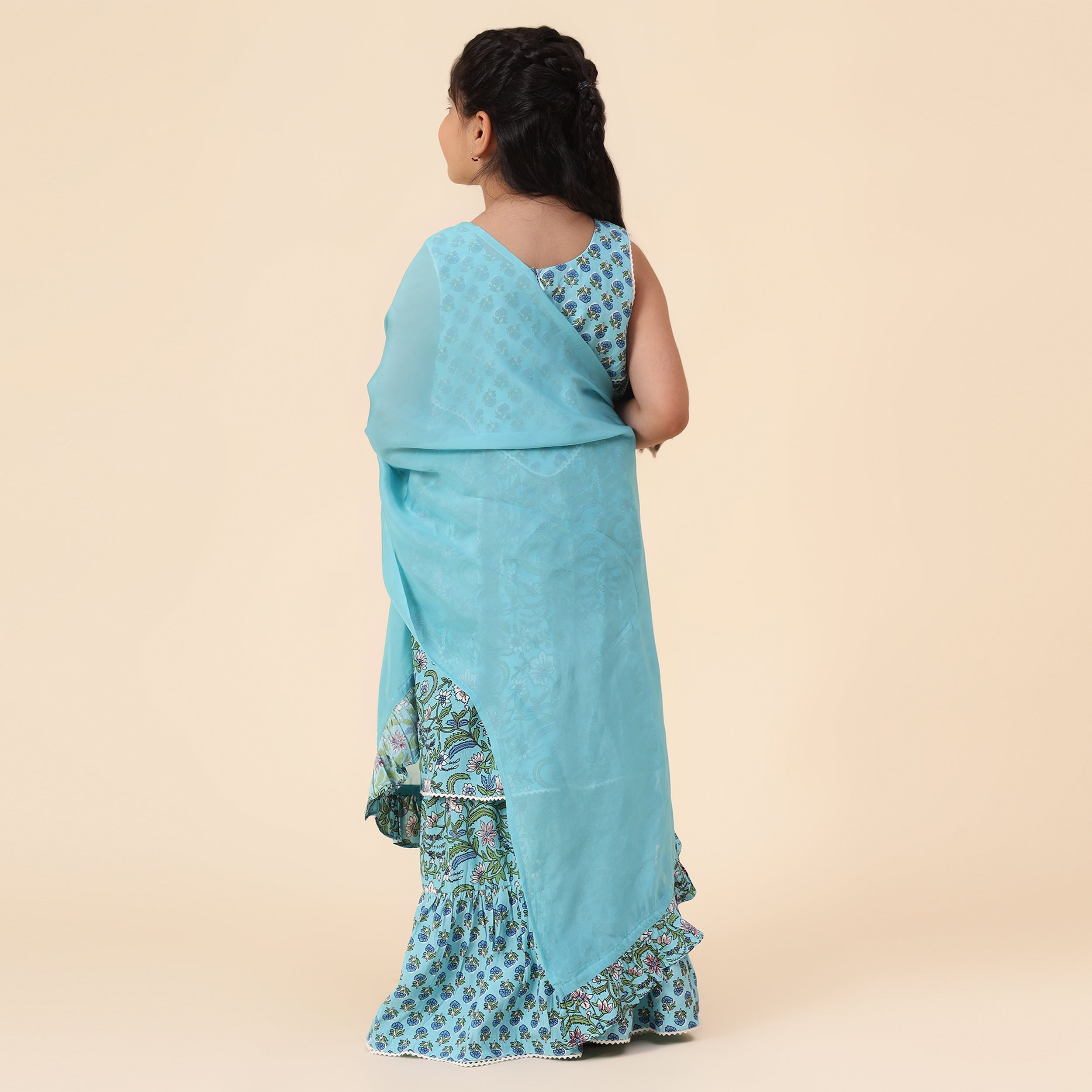 Pure Cotton Blue Printed Sharara Set with Dupatta