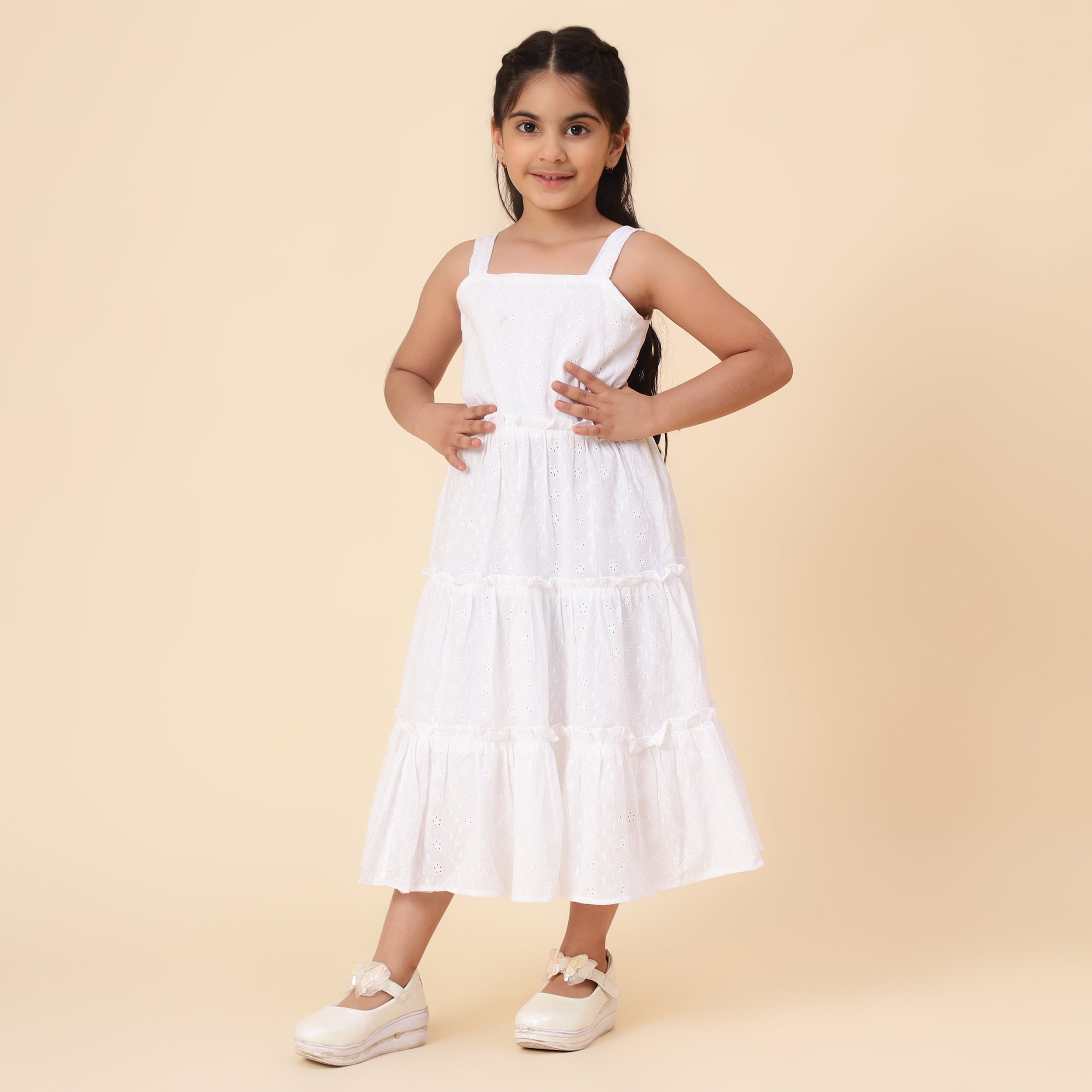 White Cotton Chicken Work Frock