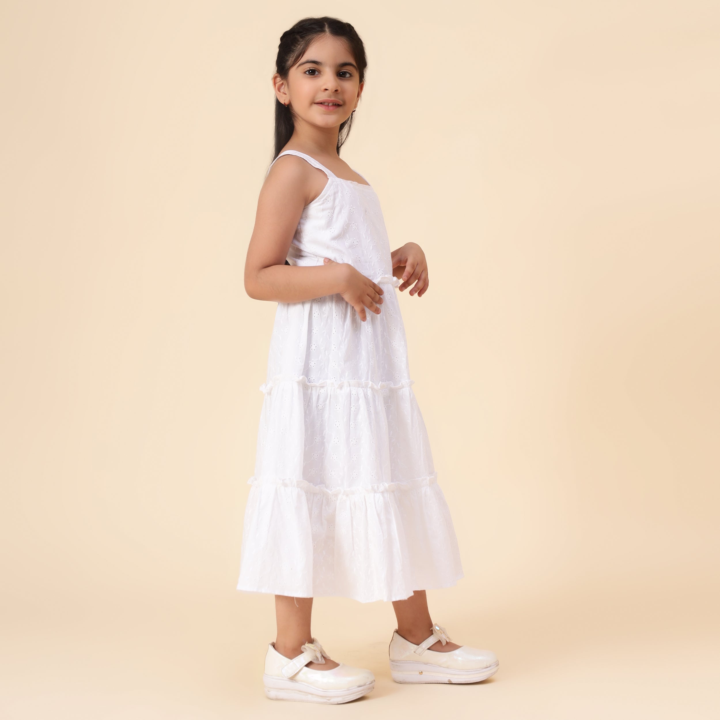 White Cotton Chicken Work Frock