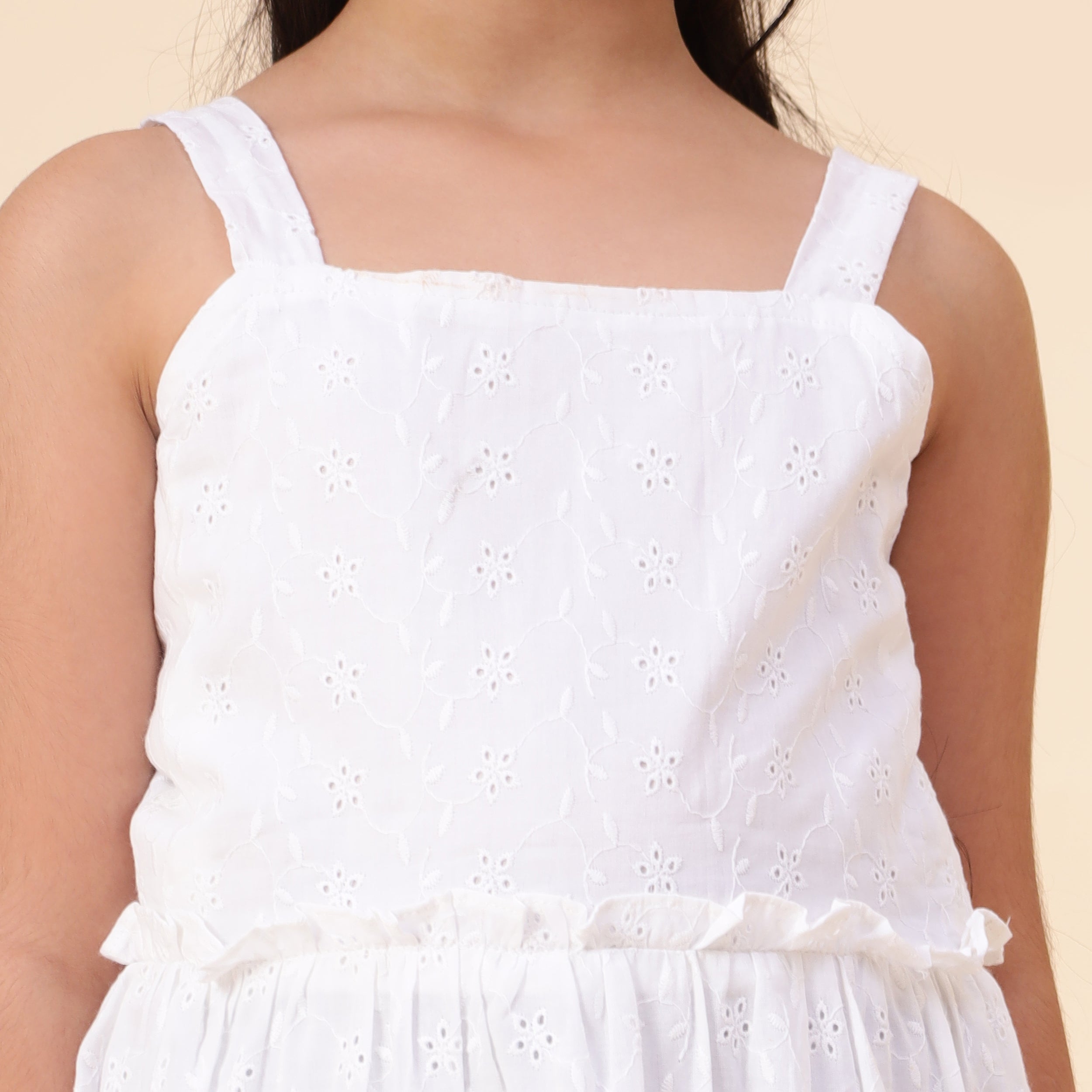 White Cotton Chicken Work Frock