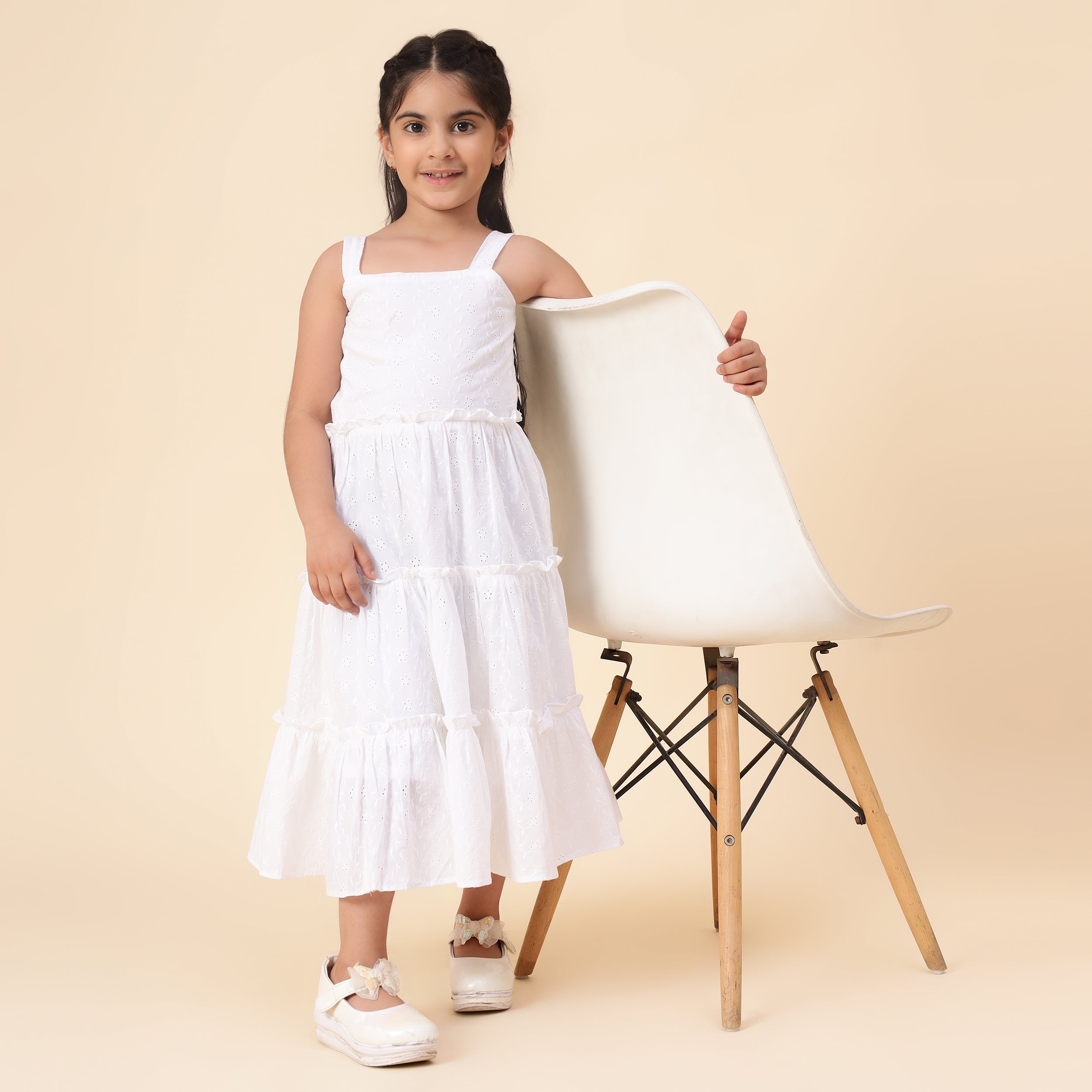 White Cotton Chicken Work Frock