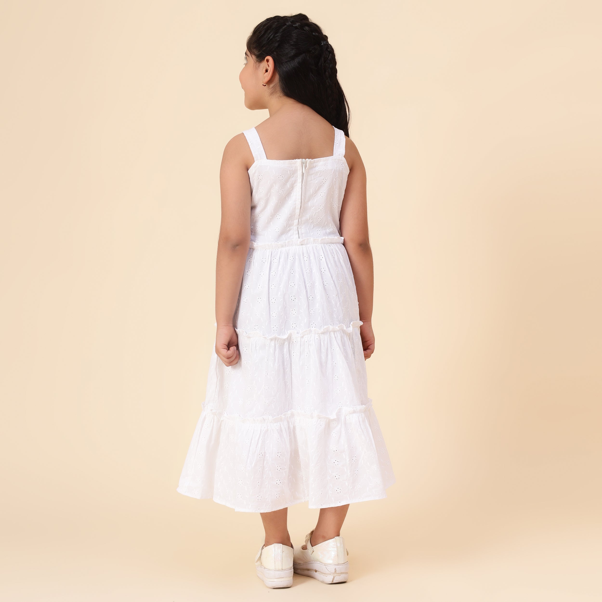 White Cotton Chicken Work Frock