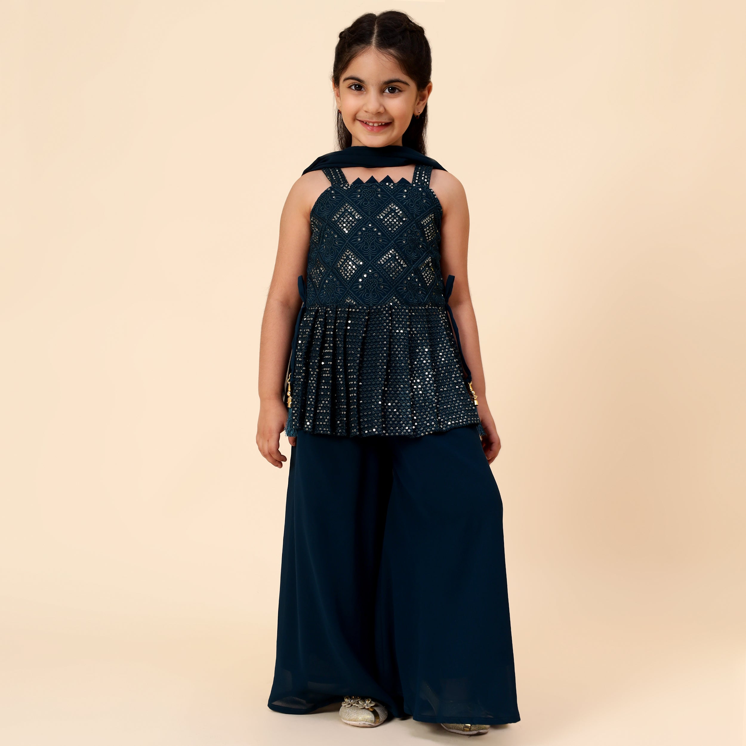 Sleeveless Sharara Suit with Sequin Work - MellowYears