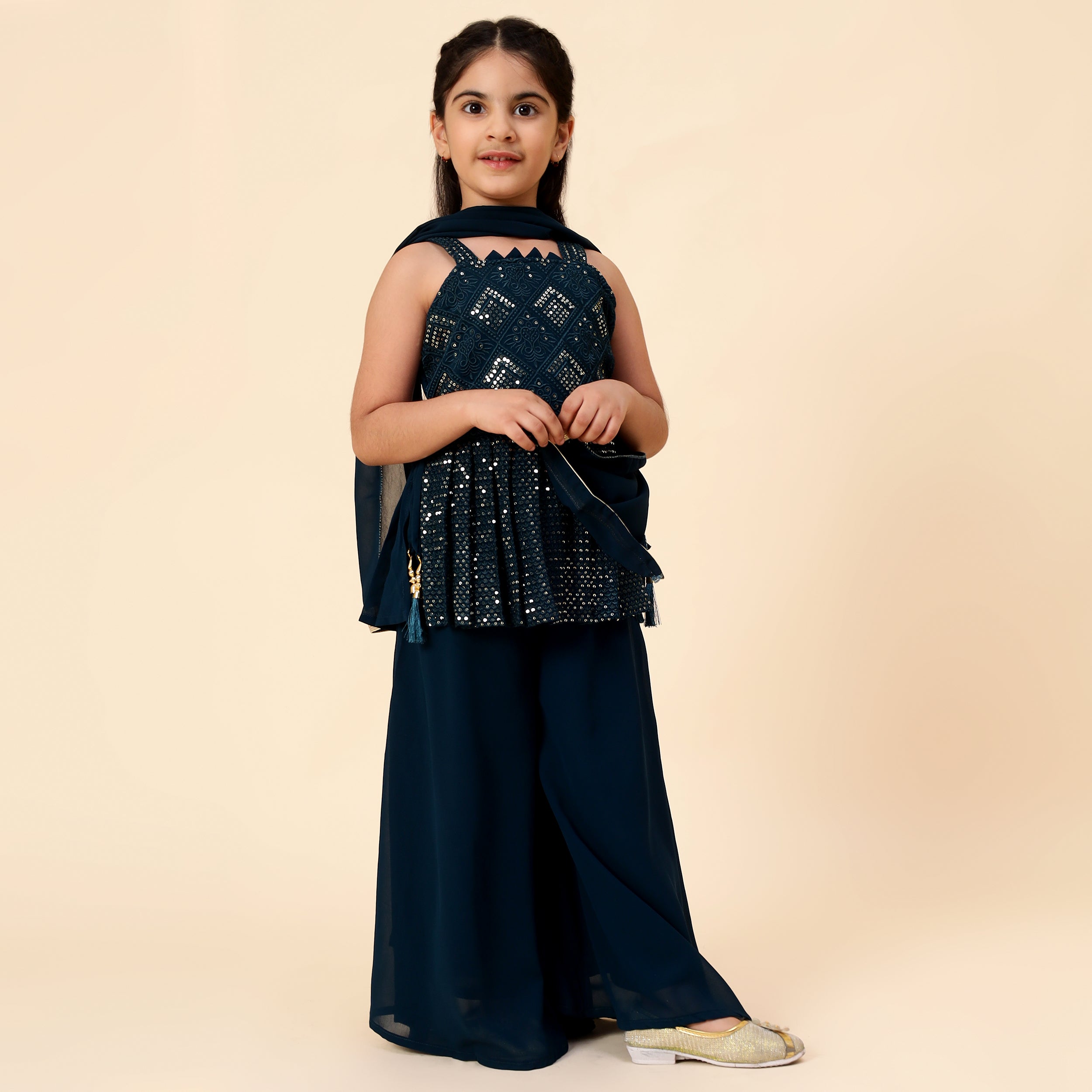 Sleeveless Sharara Suit with Sequin Work - MellowYears